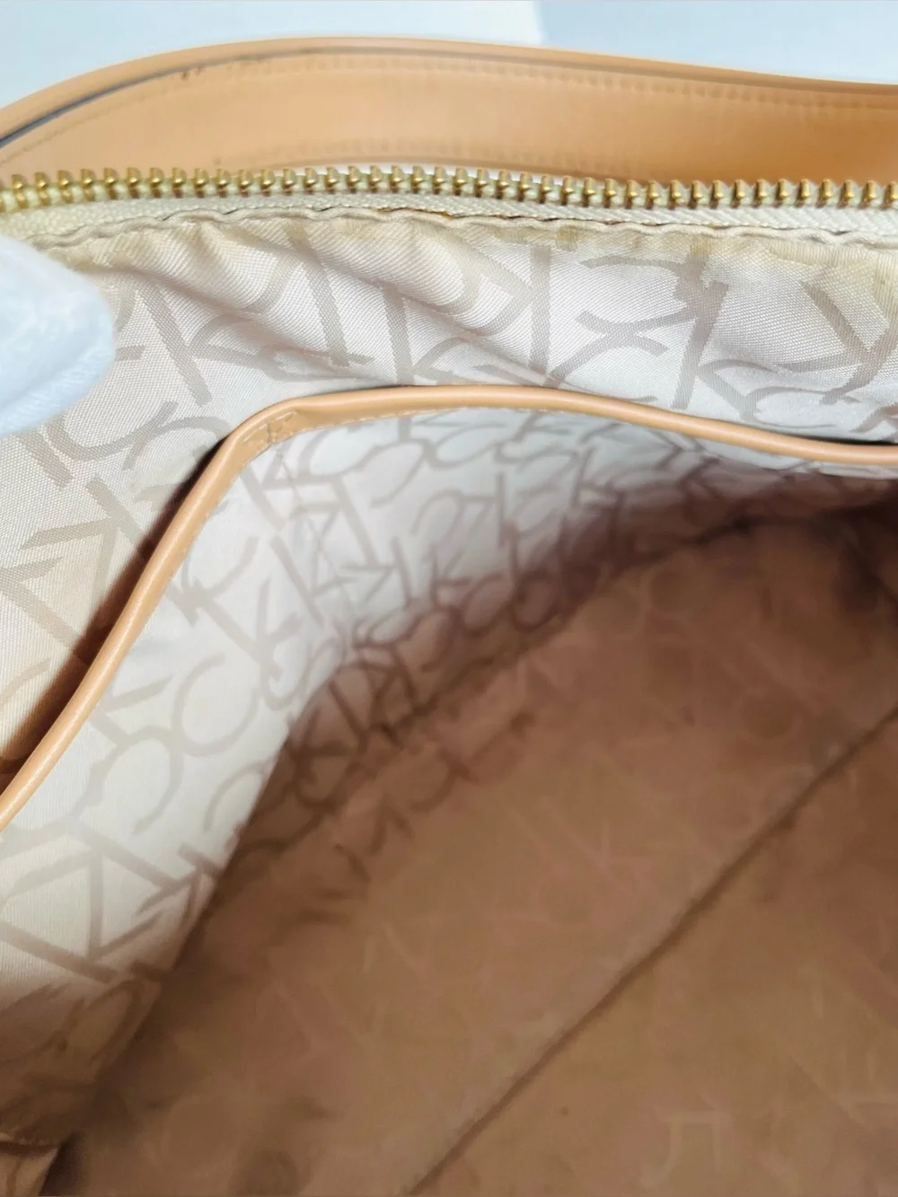 CALVIN KLEIN Shoulder Bag “HOLLY” Monogram Hobo Gold-Tone Tassel 13x11x6”